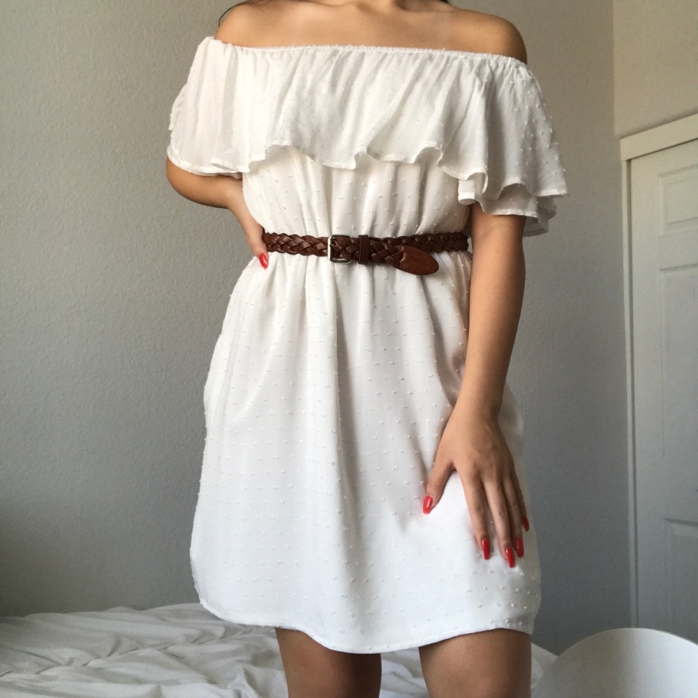Francesca’s White Off Shoulder Dress